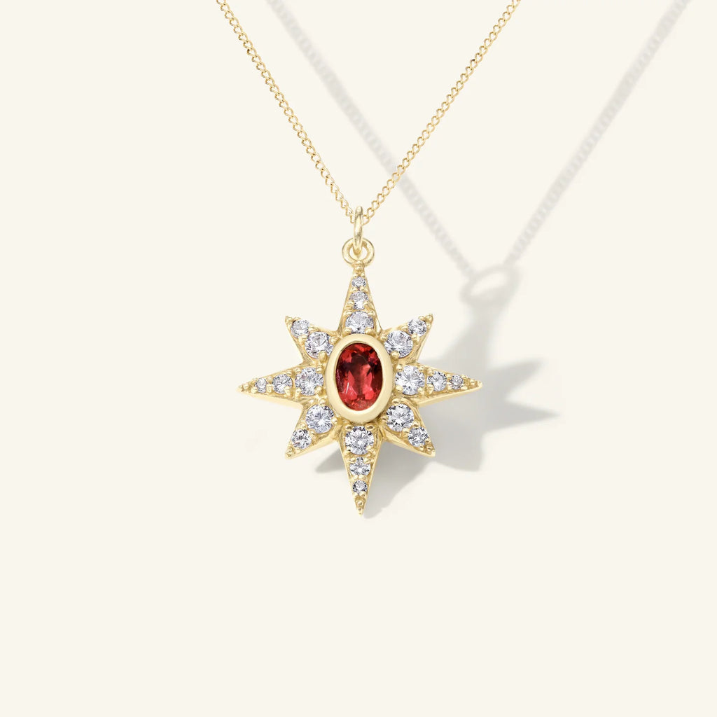 Small Pavé Diamond Starburst Ruby Charm