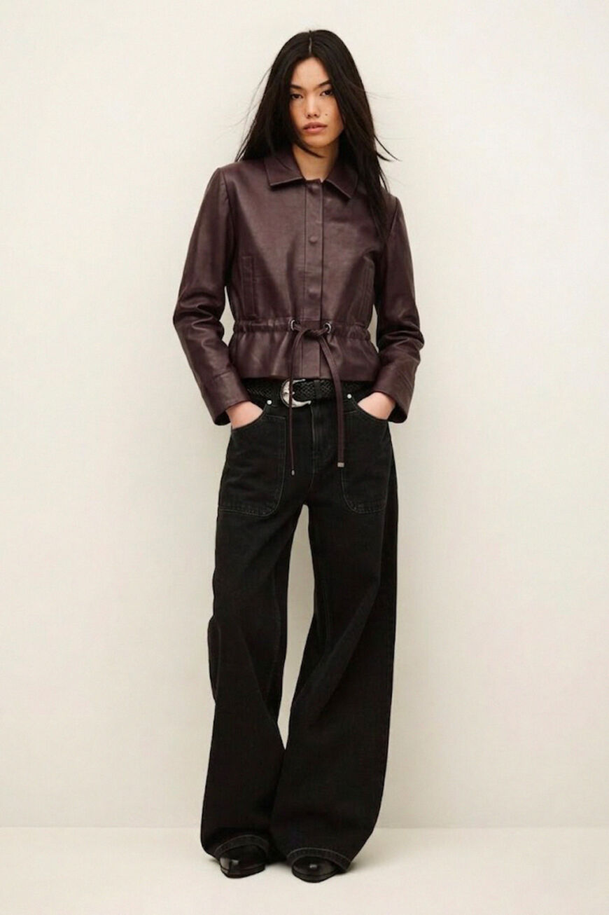 Manita Cropped Leather Jacket. Prune