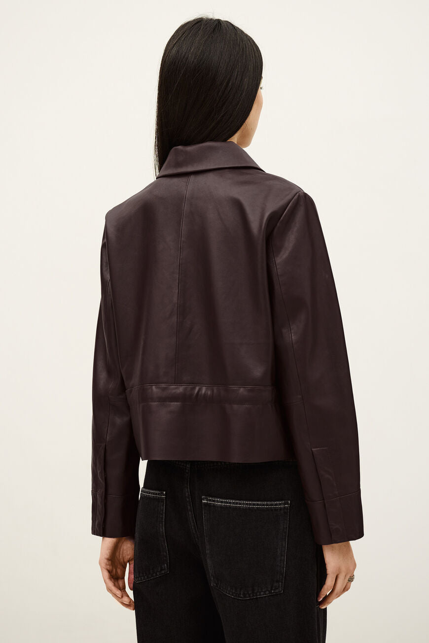 Manita Cropped Leather Jacket. Prune
