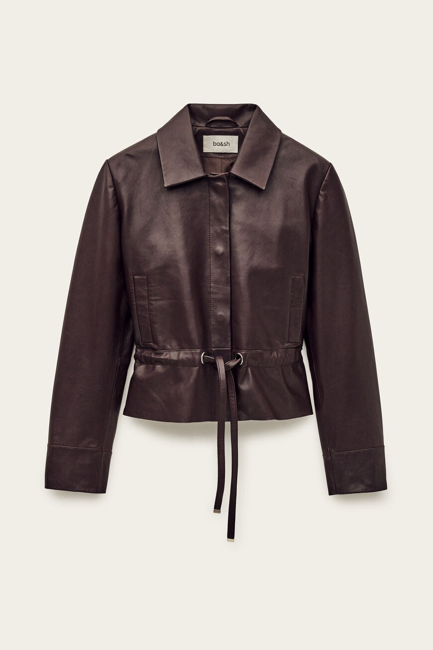 Manita Cropped Leather Jacket. Prune