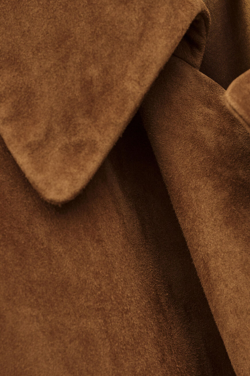 Matte Long Leather Coat. Camel