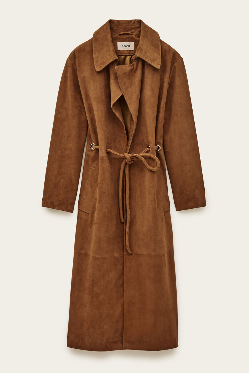 Matte Long Leather Coat. Camel