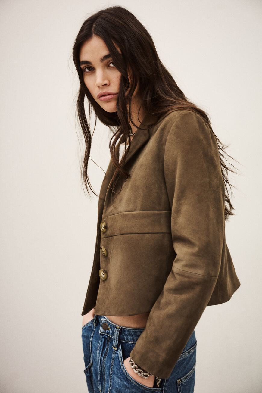 Morfeo Suede Leather Jacket. Olive