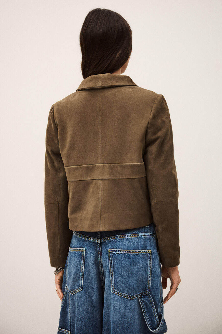Morfeo Suede Leather Jacket. Olive