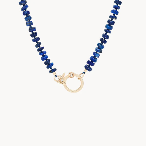 eye love you lapis beaded charm necklace in 10k solid gold