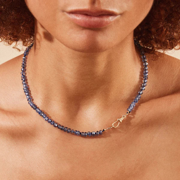 kyanite beaded mood necklace in 10k yellow gold | 20"