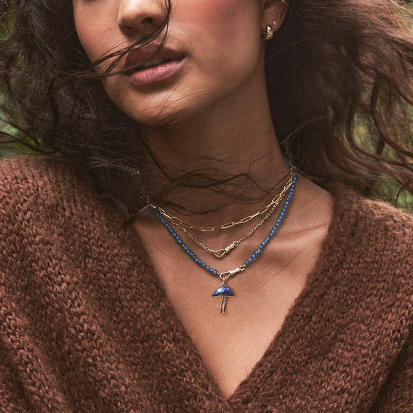 kyanite beaded mood necklace in 10k yellow gold | 20"
