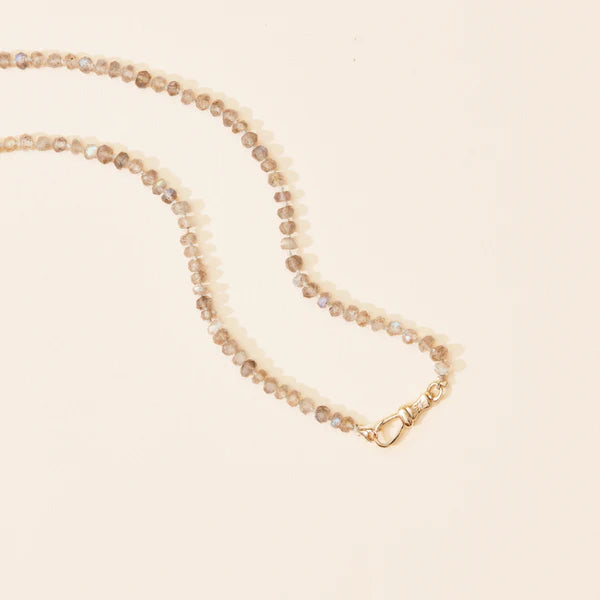 labradorite beaded mood necklace in 10k yellow gold | 16"