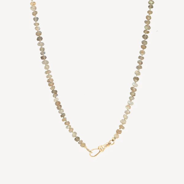 labradorite beaded mood necklace in 10k yellow gold | 20"