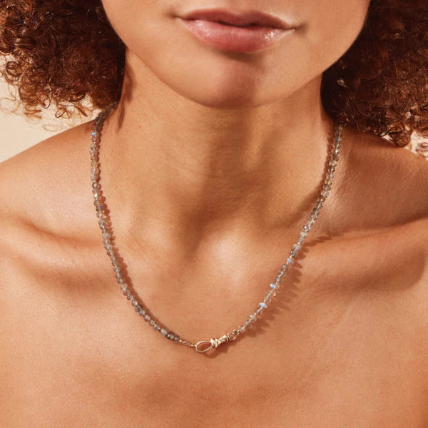 labradorite beaded mood necklace in 10k yellow gold | 20"