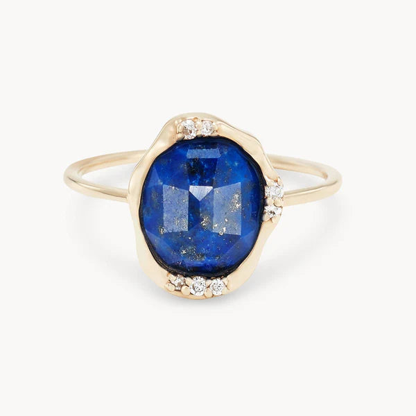 lapis diamond mood ring in 14k solid gold