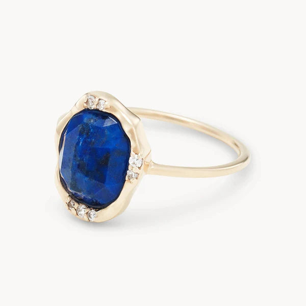 lapis diamond mood ring in 14k solid gold