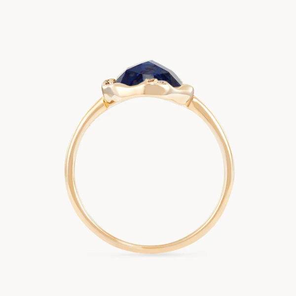 lapis diamond mood ring in 14k solid gold