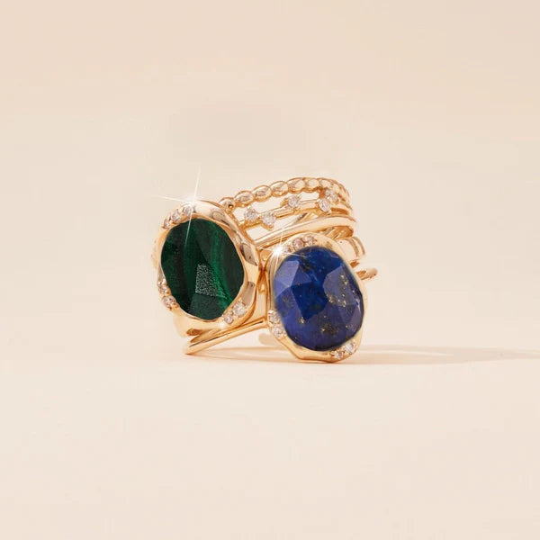 lapis diamond mood ring in 14k solid gold