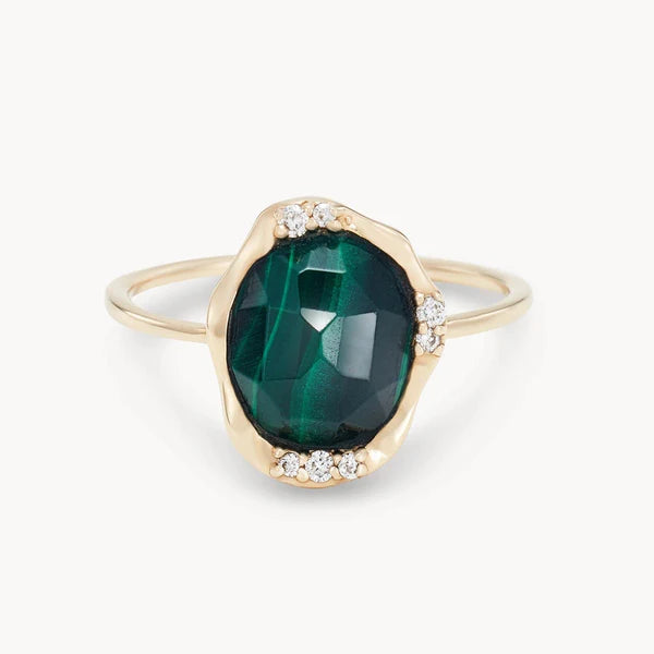 malachite diamond mood ring in 14k solid gold