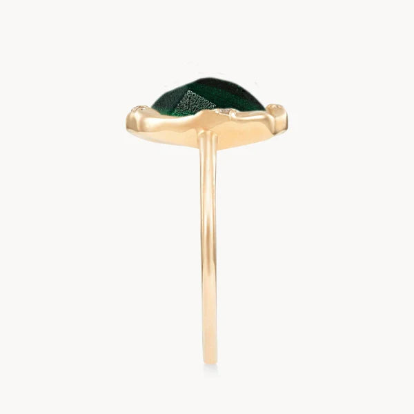 malachite diamond mood ring in 14k solid gold