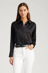 Black Silk Slim Button Up - s
