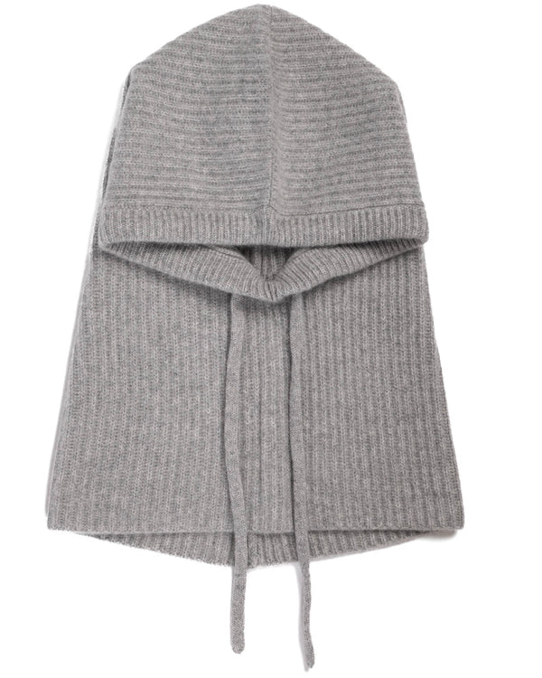 Cashmere Ribbed Balaclava in Grey Heather