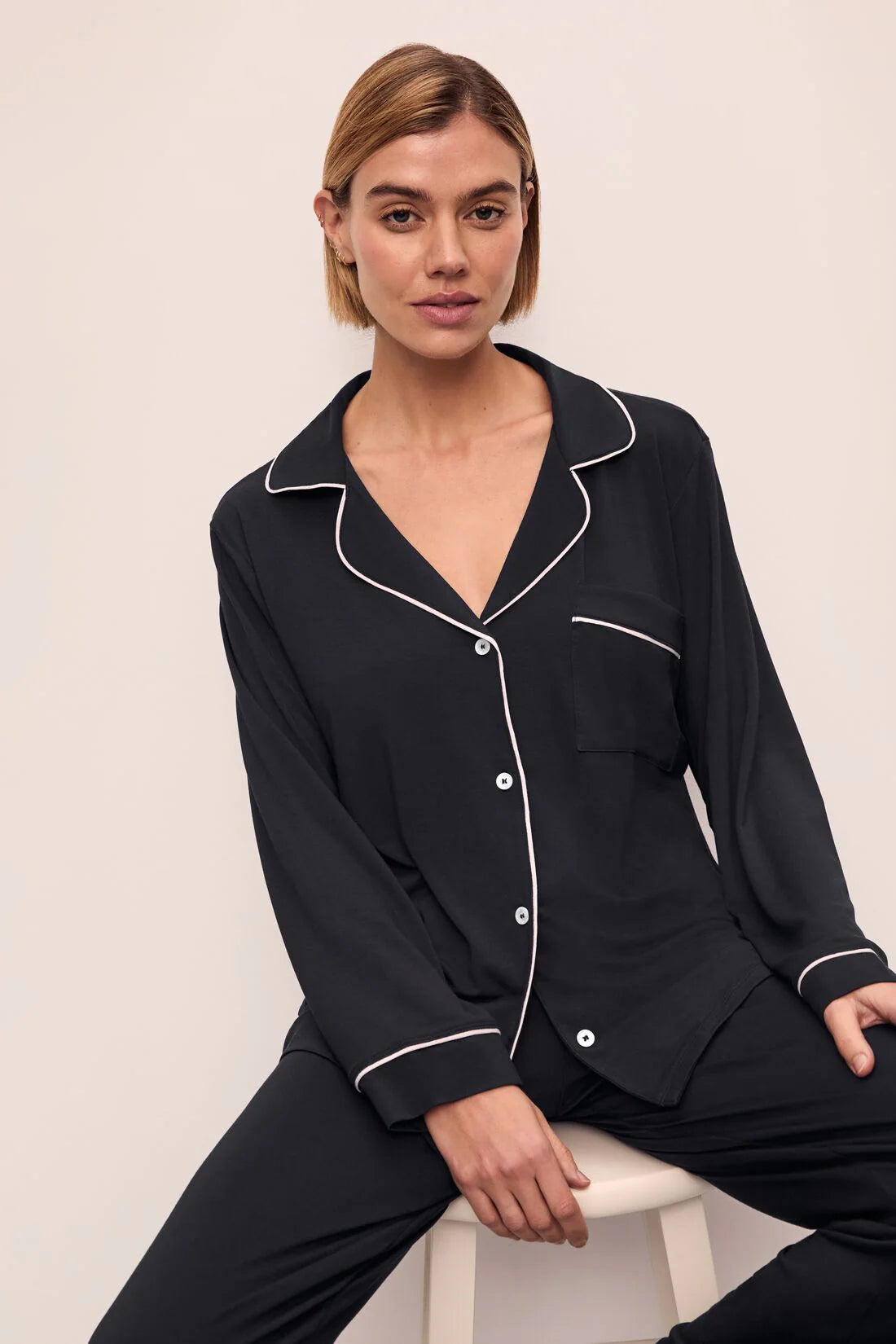 Gisele Long PJ Set in Black/Sorbet Pink