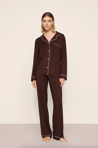 Gisele Long PJ Set in Chocolate/Ivory
