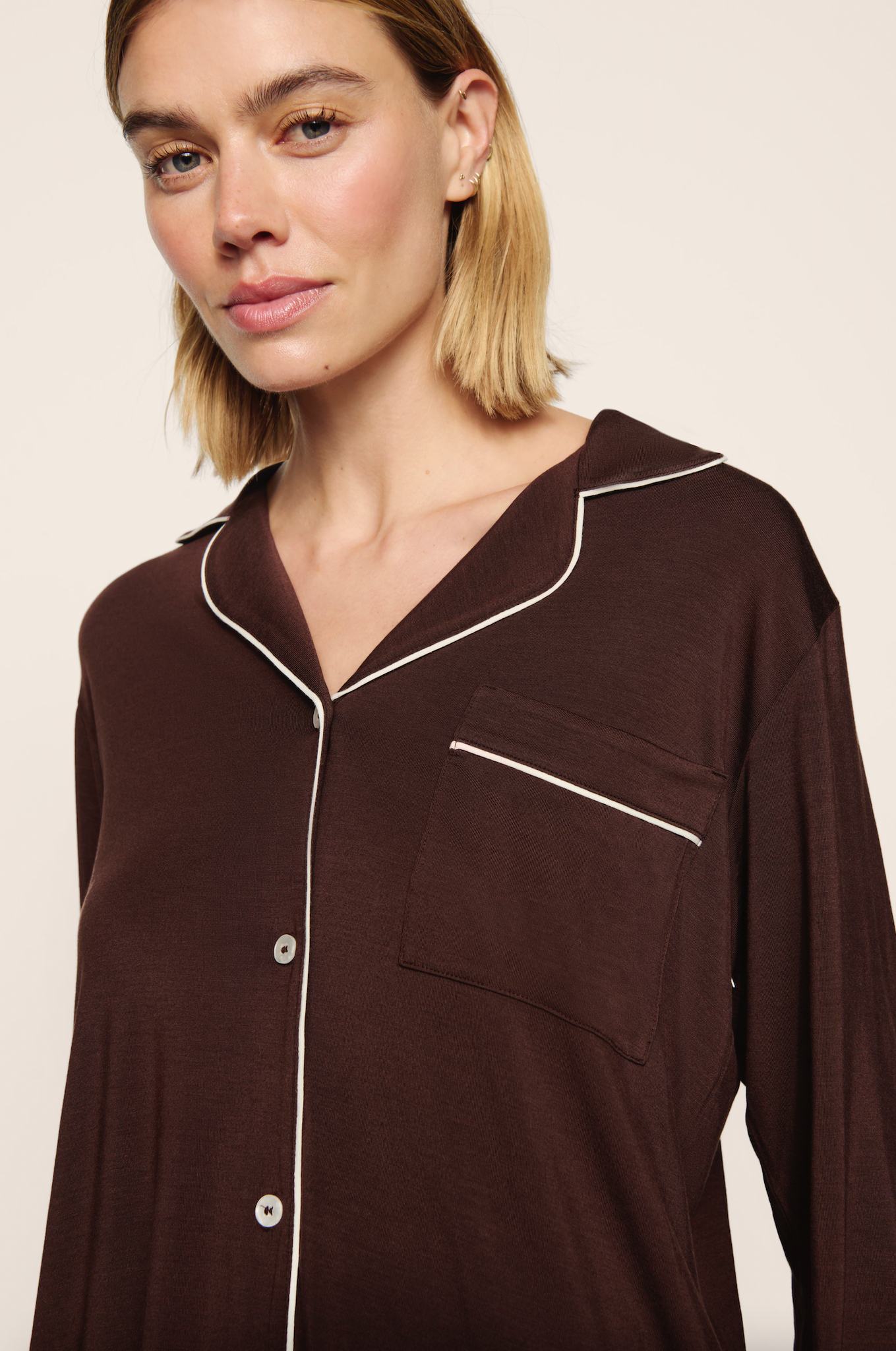 Gisele Long PJ Set in Chocolate/Ivory