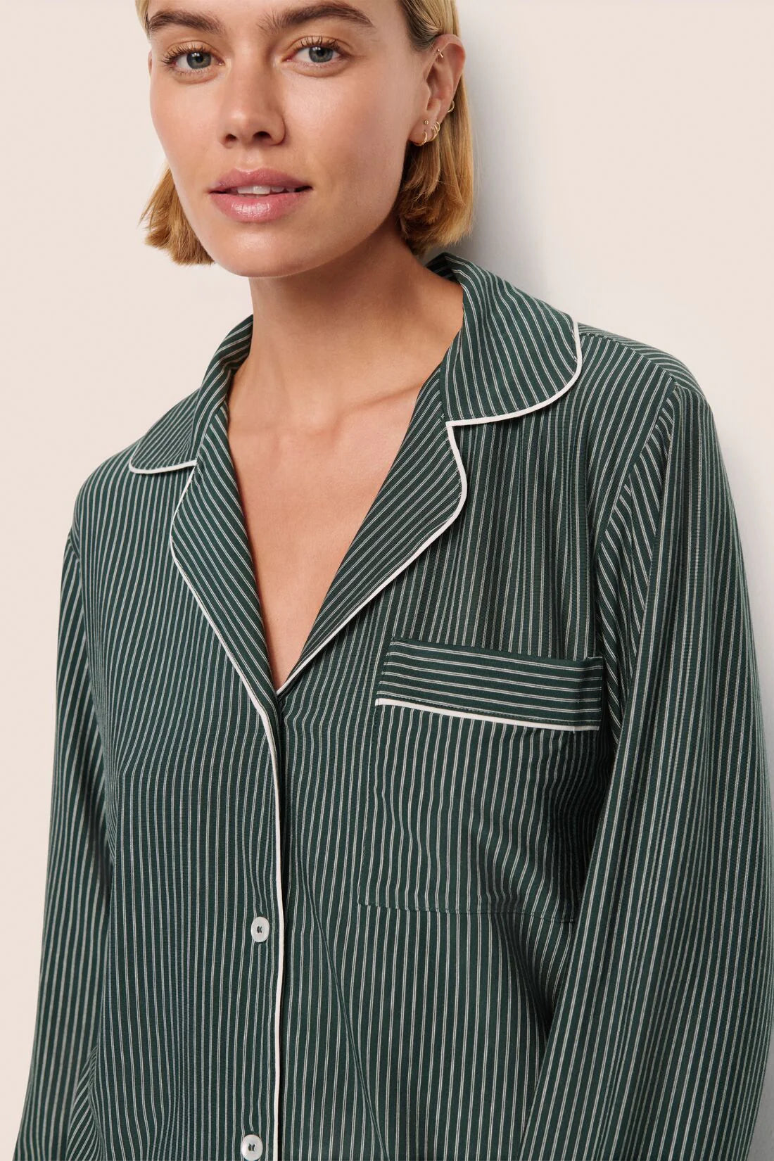 Gisele Long PJ Set in Duo Stripe Pine/Ivory
