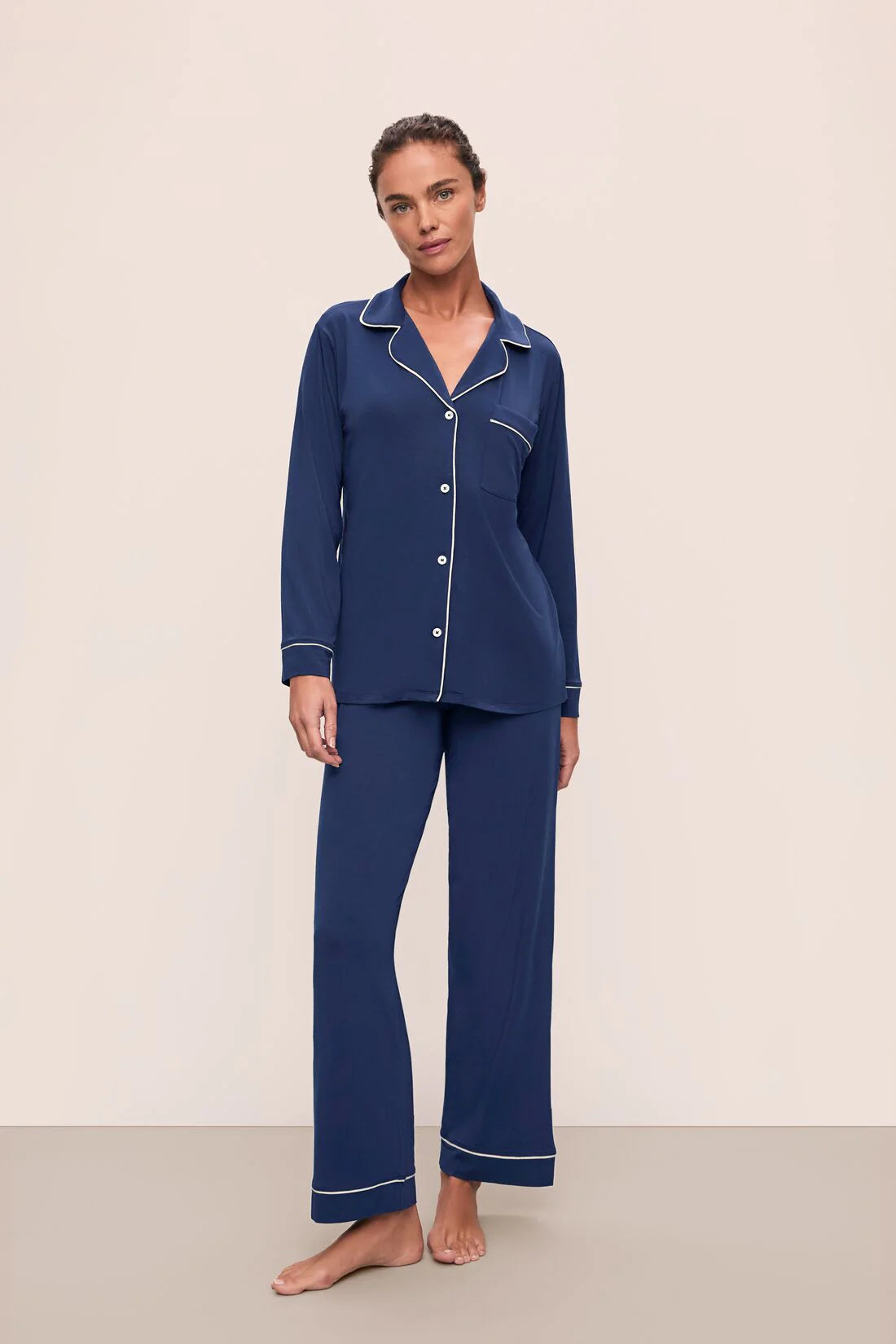 Gisele Long PJ Set in Navy/Ivory
