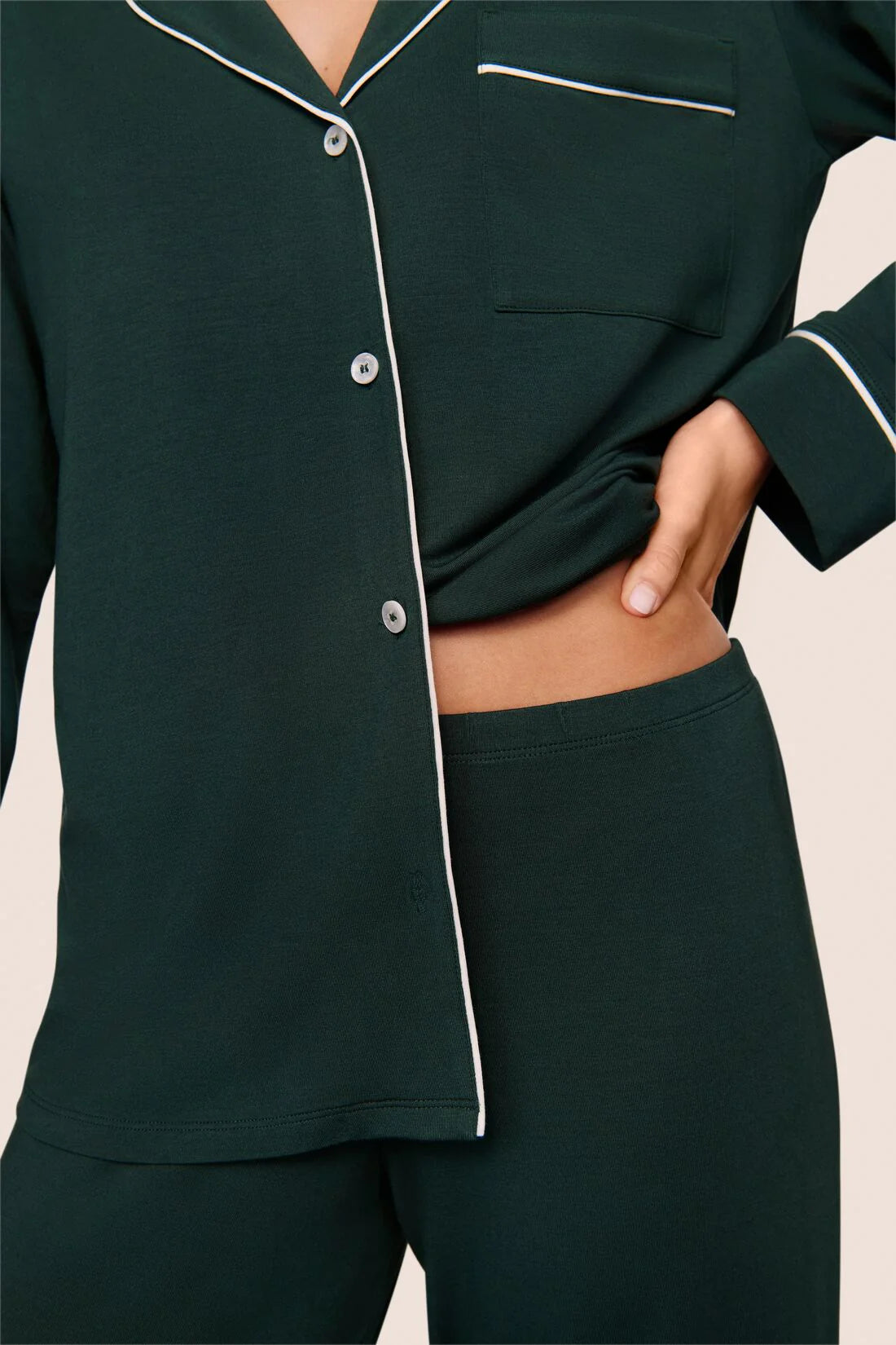 Gisele Long PJ Set in Pine/Ivory