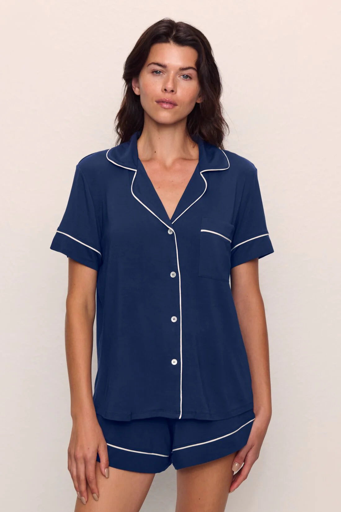 Gisele Relaxed Short PJ Set in Navy/Ivory
