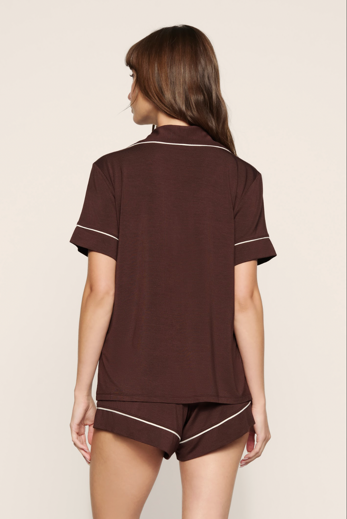 Gisele Relaxed Short PJ Set in Chocolate/Ivory