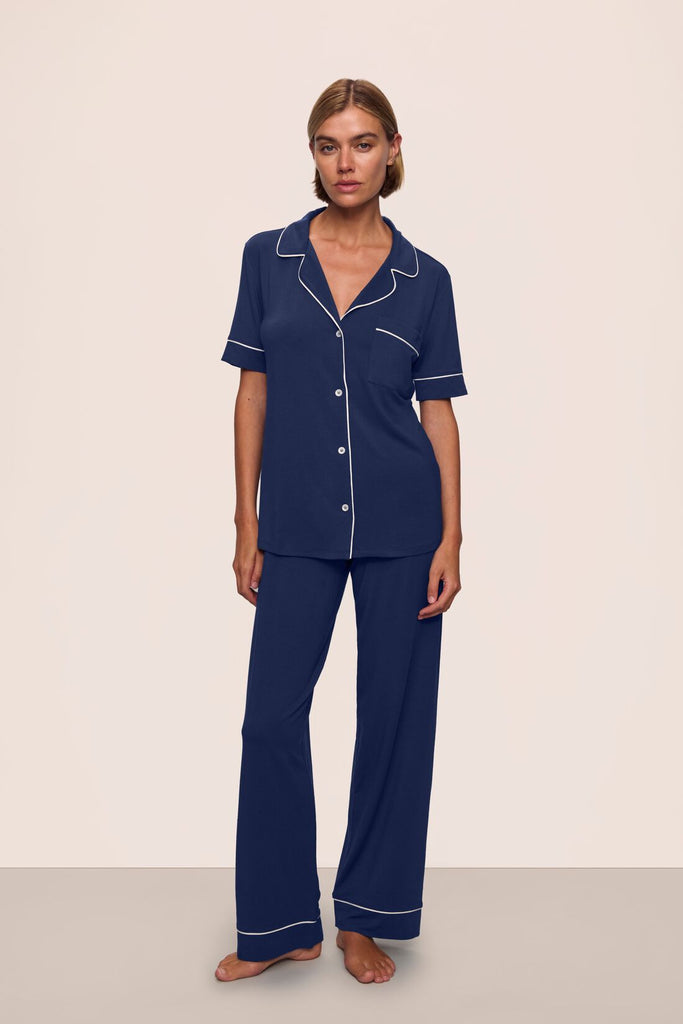 Gisele Short Sleeve & Pant PJ Set in Navy Ivory