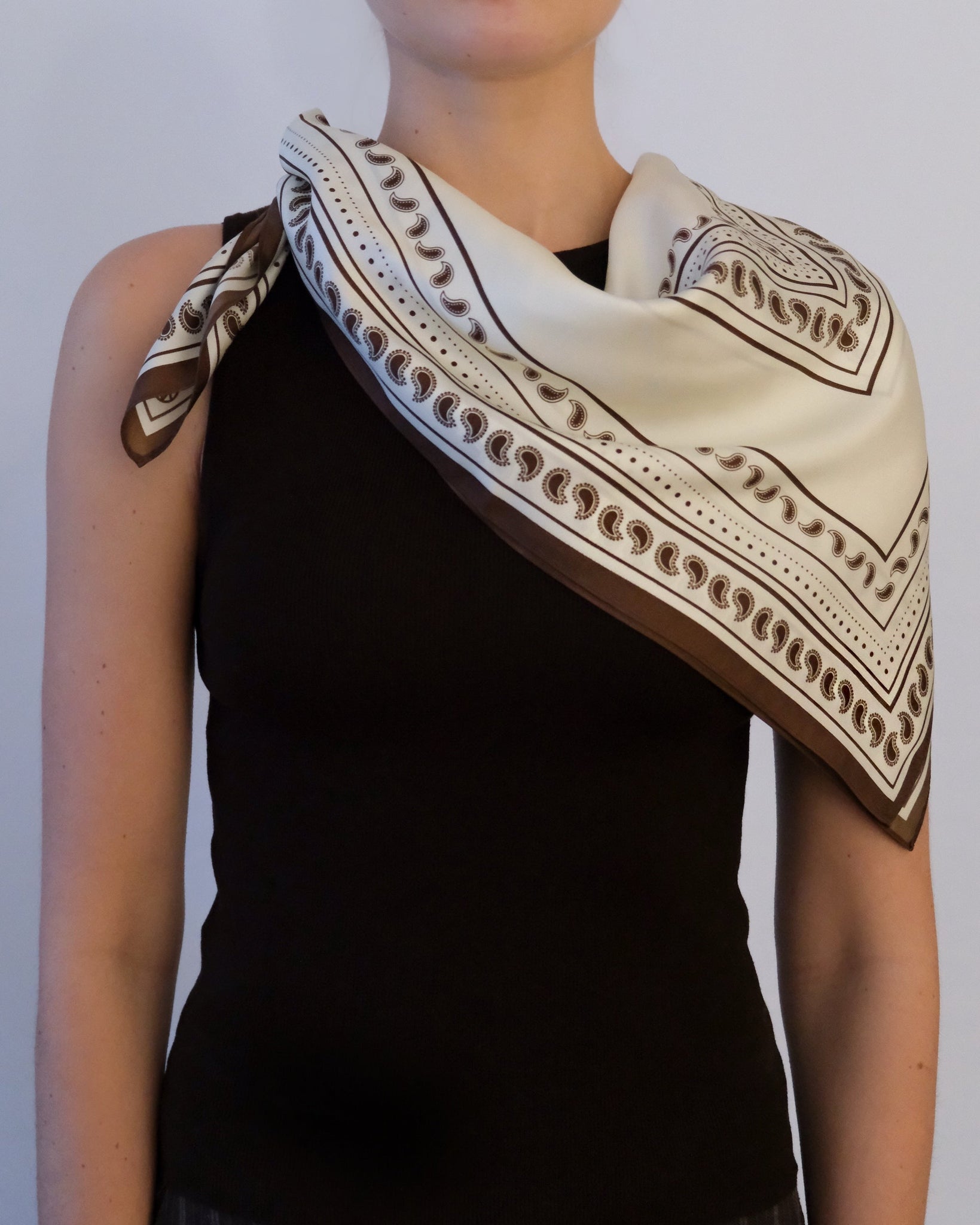 PAISLEY SCARF | CREAM & MOCHA MOUSSE | 80 CM
