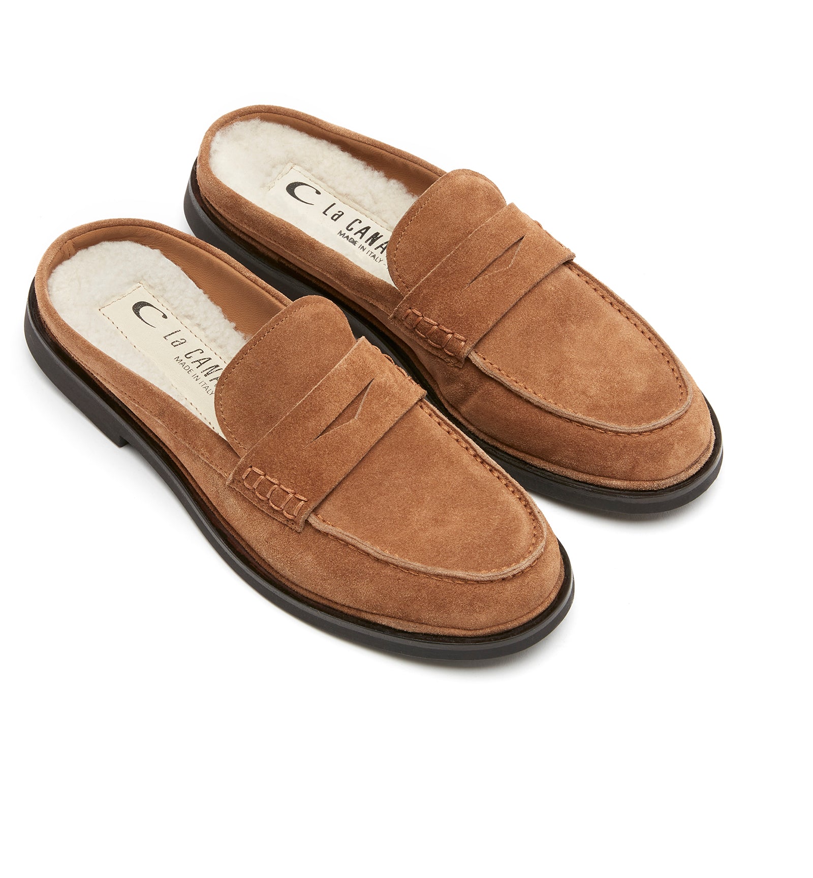 Malcam Shearling Lined Suede Mule in Caramel
