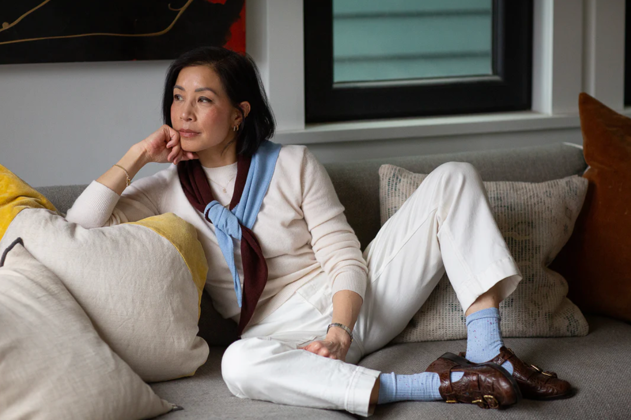 Cashmere Kerchief in Sky + Chocolate