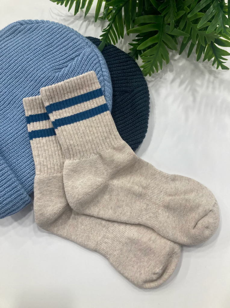 Gym Socks in Oat Marine Stripe