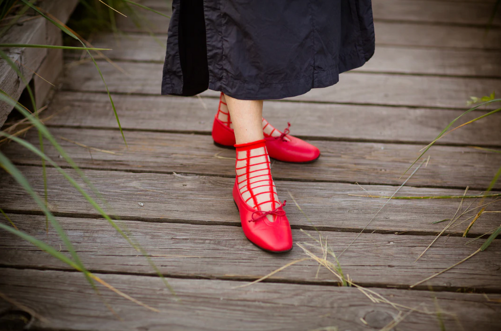 Sheer French Window Socks in Classic Red