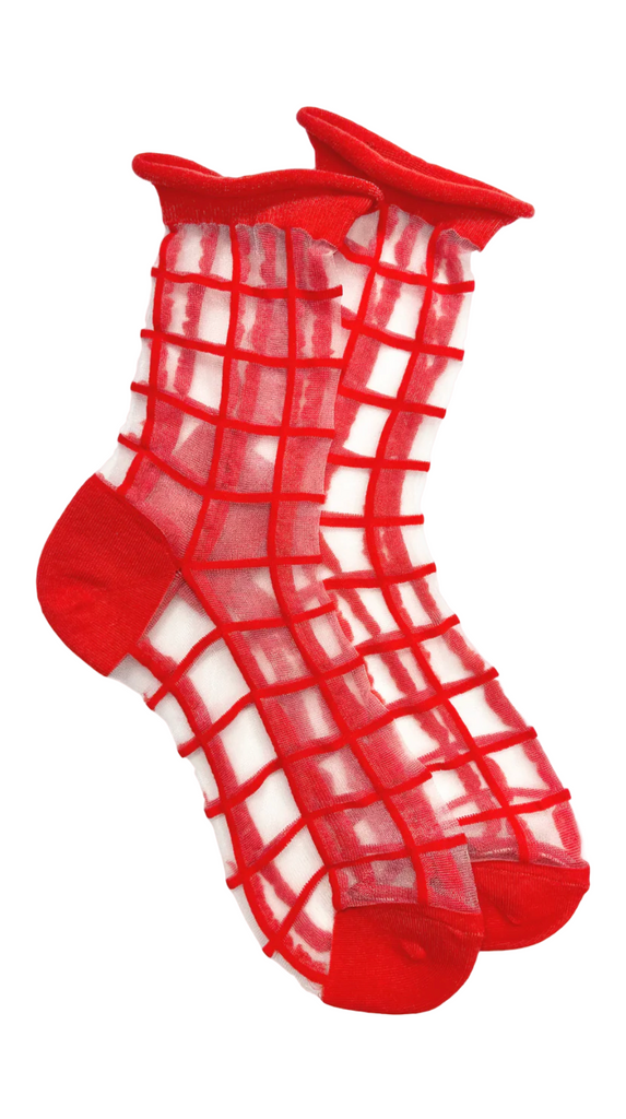 Sheer French Window Socks in Classic Red