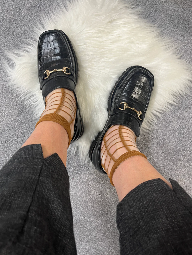 Sheer French Window Socks in Toffee