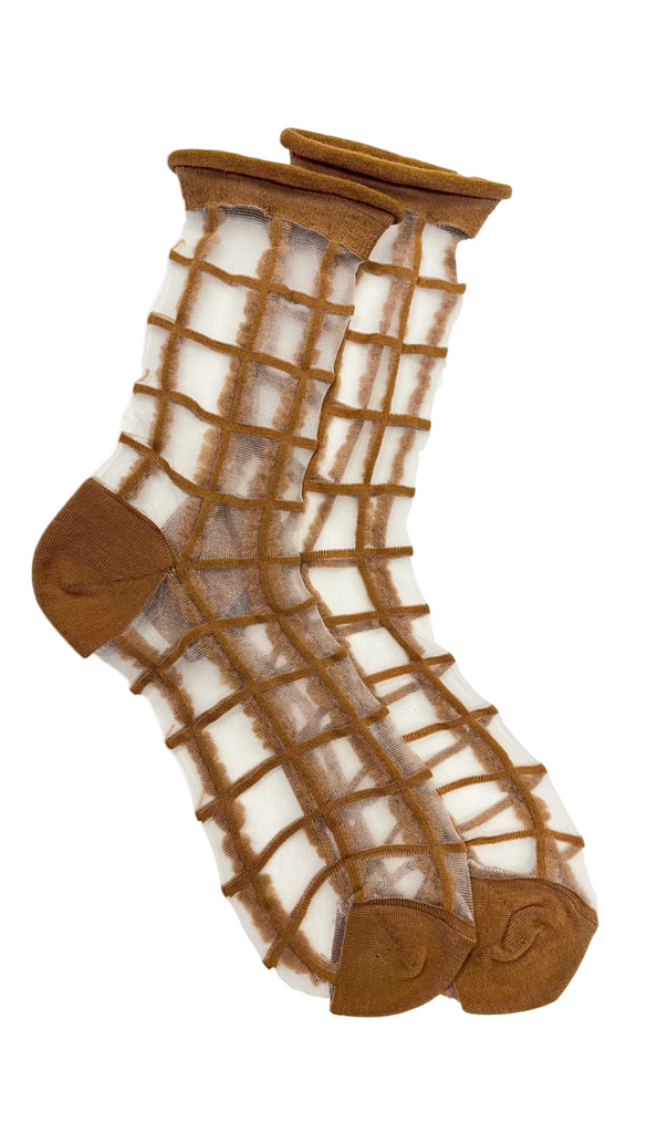 Sheer French Window Socks in Toffee