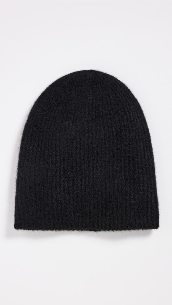 Cashmere Plush Rib Beanie in Black