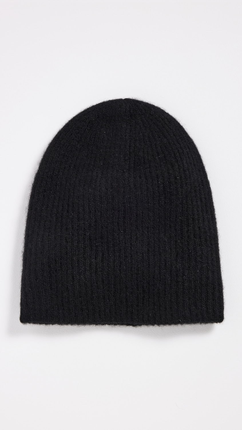 Cashmere Plush Rib Beanie in Black