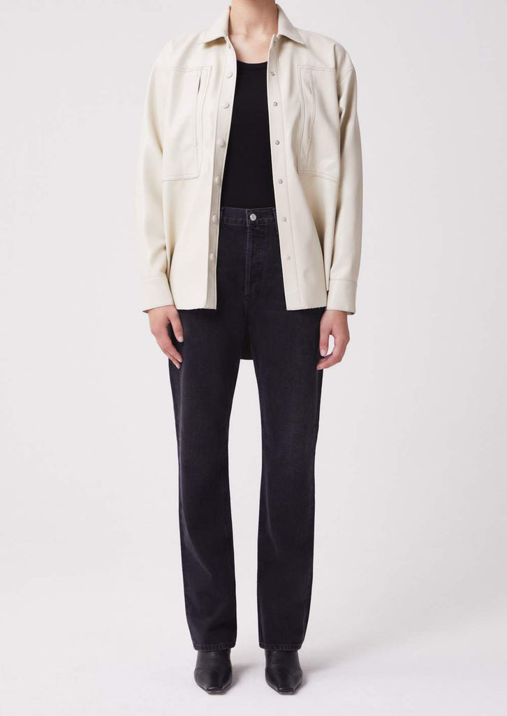 Utility Vegan Leather Relaxed Shirt in Powder
