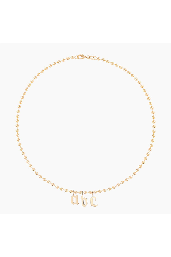 3MM Gold Ball Gothic Initial Chain Necklace