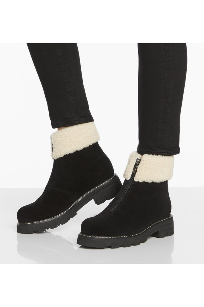 Abba Sharling-Lined Suede Boot in Black