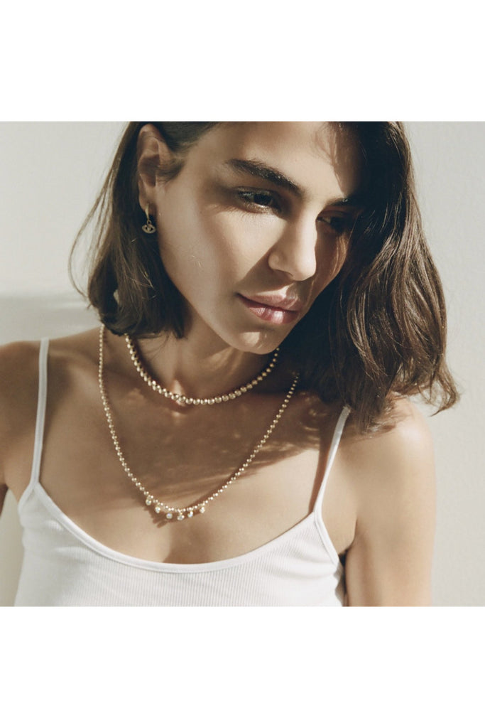 Crystal Drop 4MM Ball Chain Necklace in Gold - 24"
