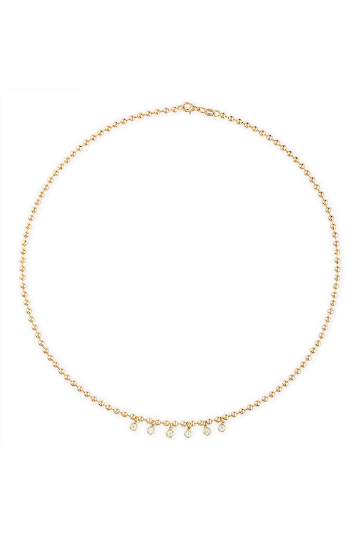 Crystal Drop 4MM Ball Chain Necklace in Gold - 24"