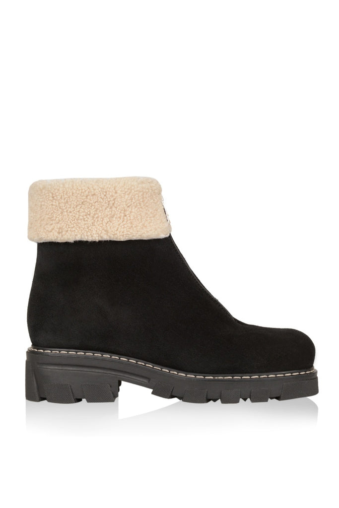 Abba Sharling-Lined Suede Boot in Black