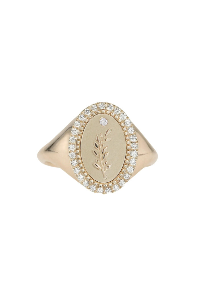 Pave Diamond Olive Branch Signet Ring