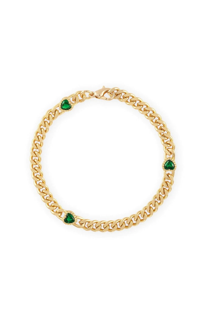 Heart Cuban Chain Bracelet in Emerald - 7.5