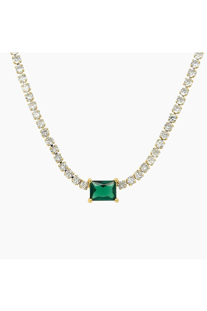 Emerald Crystal Tennis Necklace in Gold - 16"